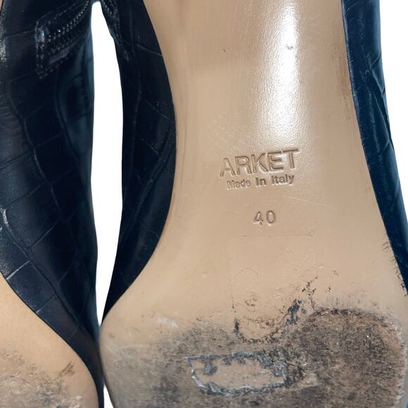 ARKET Black Embossed Croco Pattern Square Toe Ankle Boots Size: EU 40 /US 8.5 - Picture 8 of 10